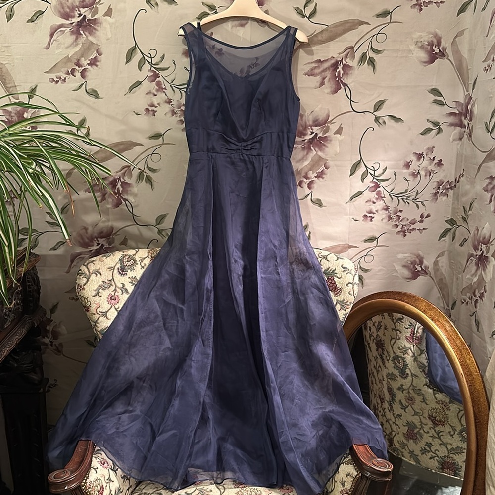 Princess All silk Party dress Formal or Dress up for lunch Circle Skirt Blue